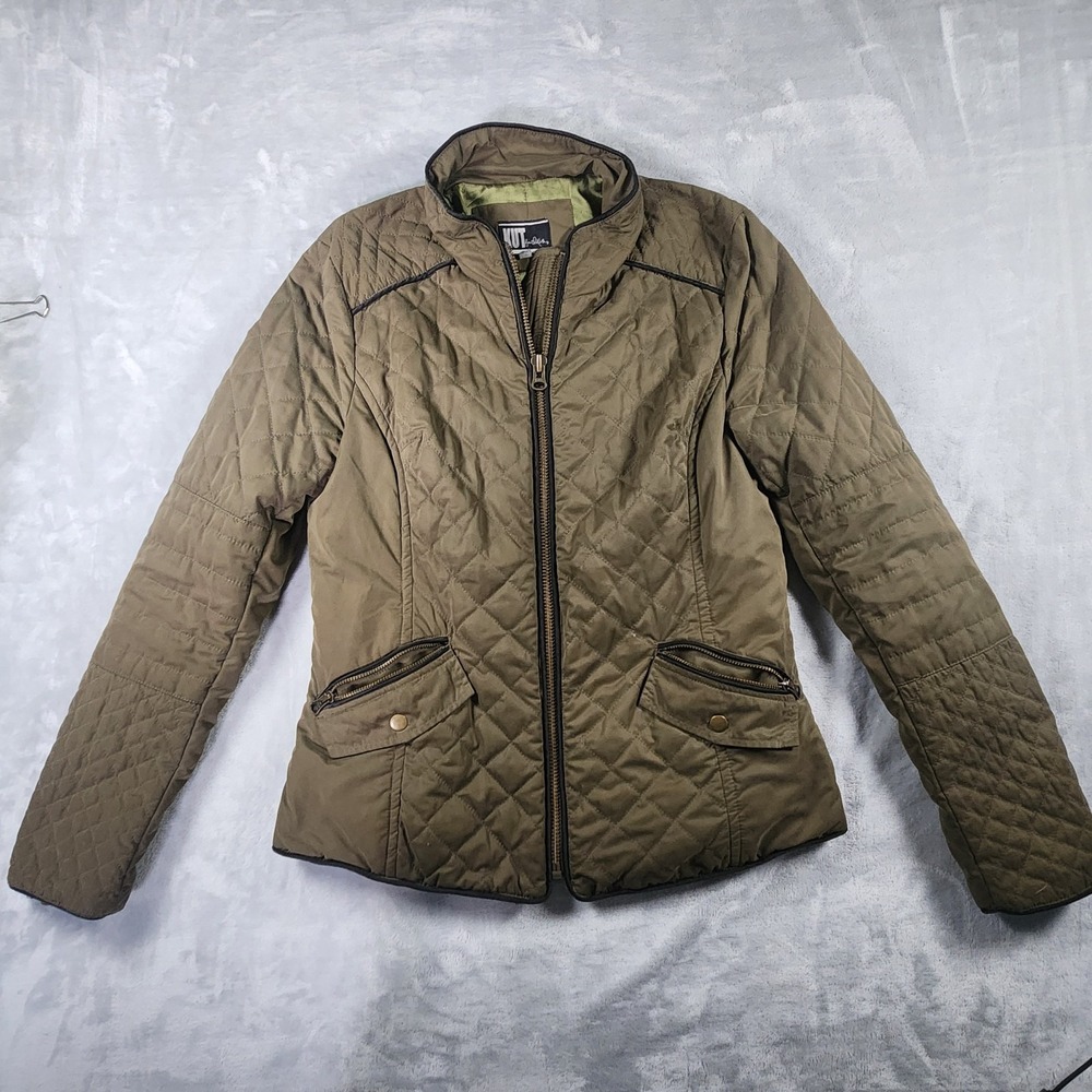 Kut From the Kloth Beatrice Quilted Jacket Women's Olive Green‎ Zip Pockets Sz M